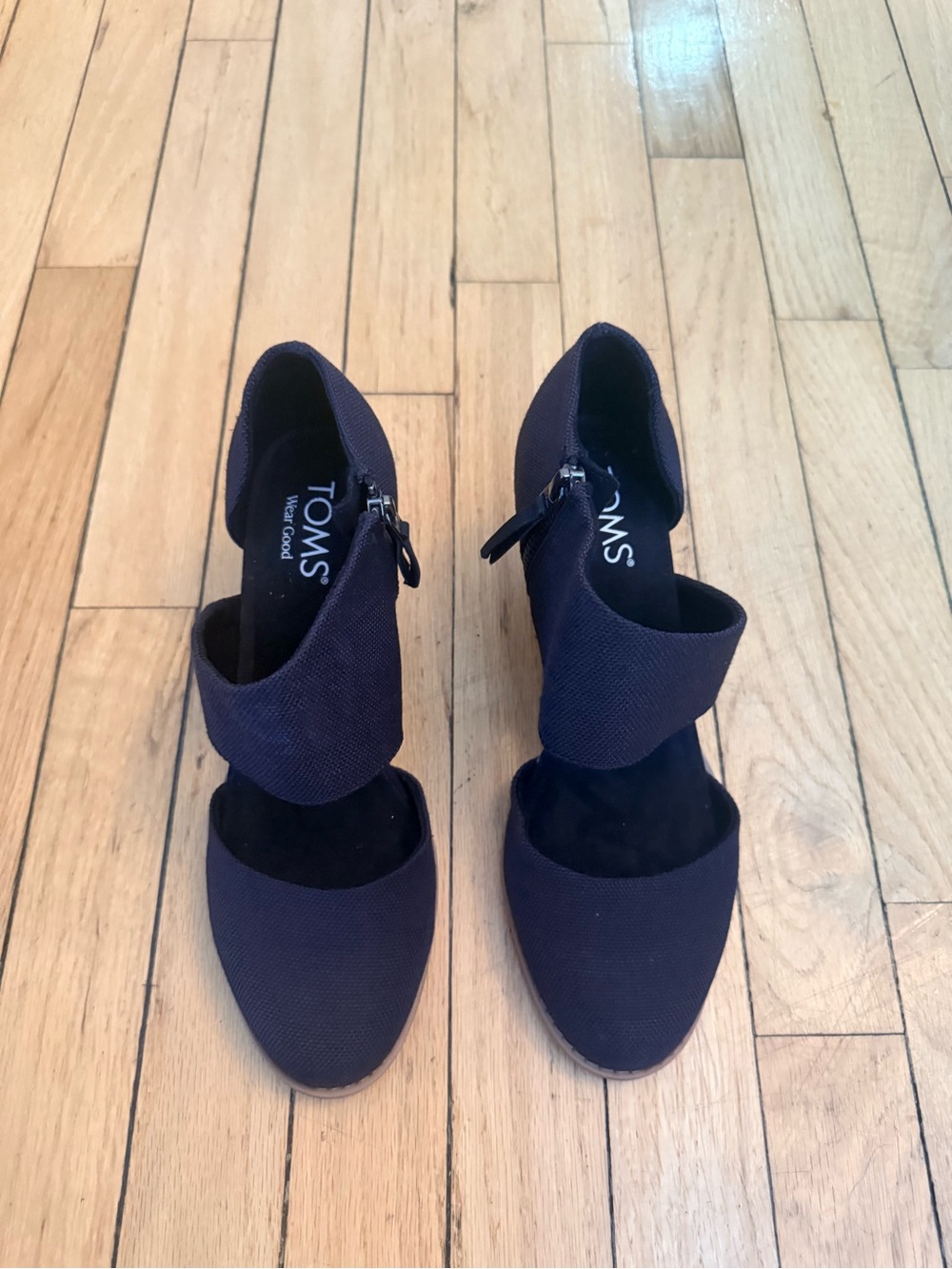 TOMS black Canvas Ankle Strap Heels - Picture 1 of 5